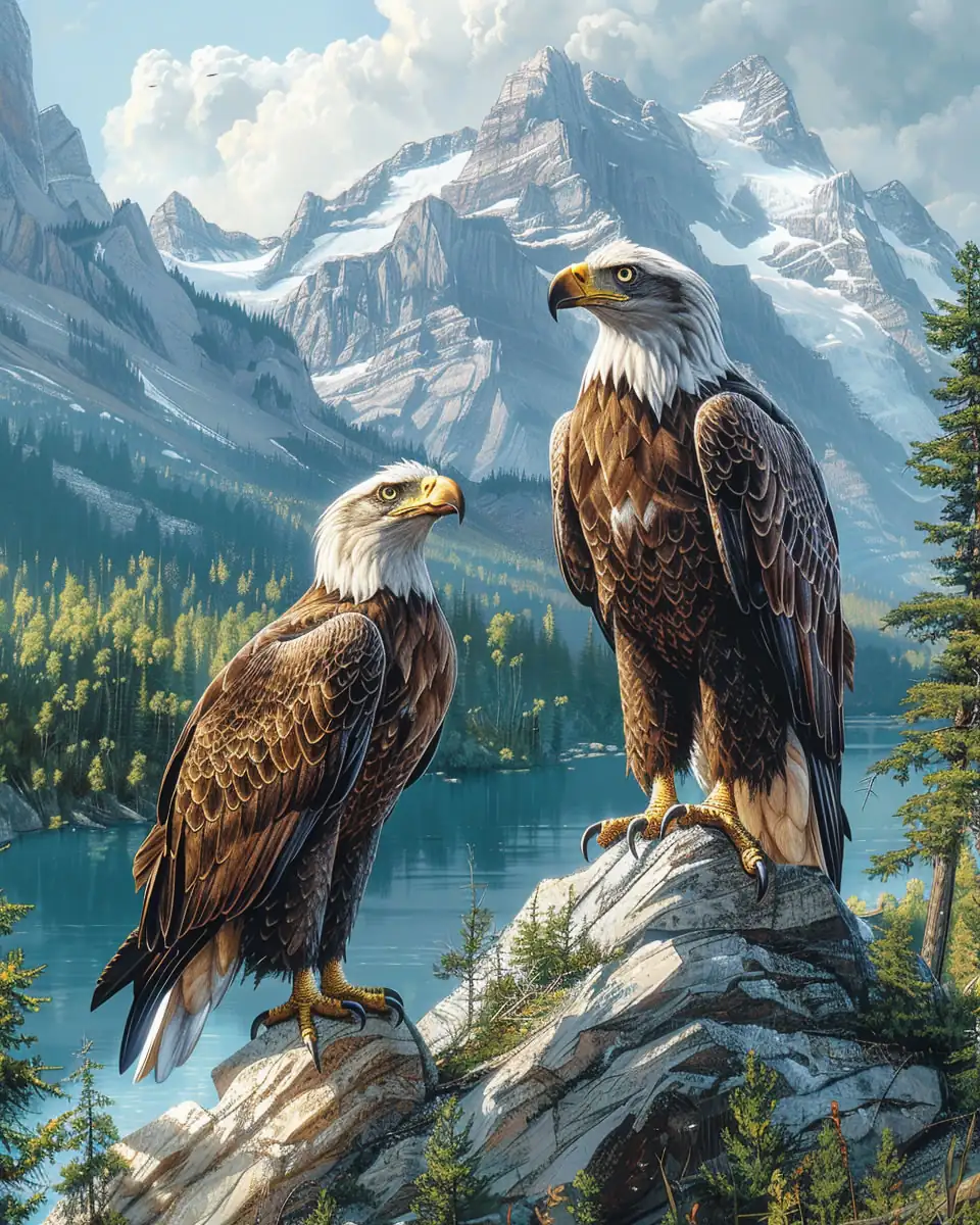Bald Eagles Scenic Mountains Picture