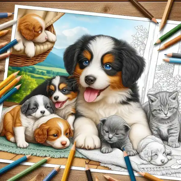 Free coloring in books of dogs and cute puppy pictures