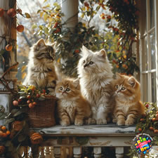 Ragdoll and Ragdoll kittens in an outdoor porch