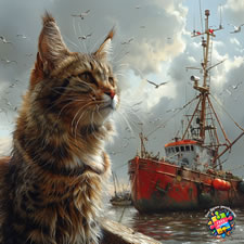 Tabby cat at a fishing harbour