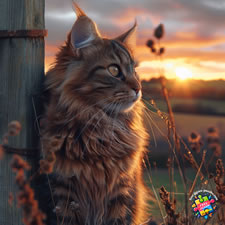 Siberian cat looking over the countryside