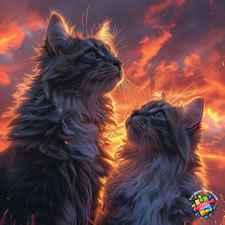 Ragdoll cats looking up to the sky at the sunset