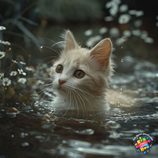Turkish Van kitten swimming