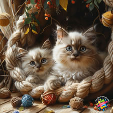 Picture of a Balinese cat with kittens