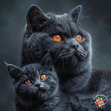 Picture of a Chartreux cat with kitten