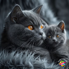 Chartreux cat with kitten