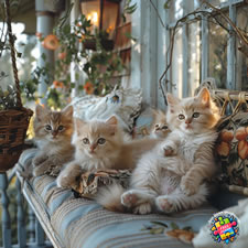 Ragdoll and Ragdoll kittens in an outdoor porch
