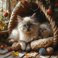 Balinese cat with kitten