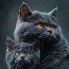 Chartreux cat with kitten - A French breed of cat