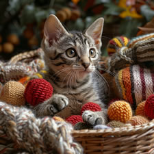 Cornish Rex Kitten in a basket