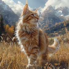 Gorgeous  Maine Coon cat out for a walk in the countryside