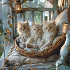 Three Cute Ragdoll kittens in a basket